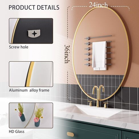 AUYHM Oval Mirrors,Oval Bathroom Mirrors,24x36 Gold Mirror for Bathroom,espejos decorativos de pared,Bathroom Mirrors for Over Sink(Gold) in Saudi Arabia