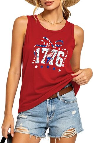 4th of July Tank Top for Women-1776-2026 American 250 Anniversary Tank Top Bow Red White and Blue Sleeveless Shirt in Kuwait