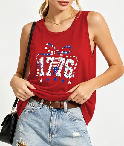 4th of July Tank Top for Women-1776-2026 American 250 Anniversary Tank Top Bow Red White and Blue Sleeveless Shirt in Kuwait