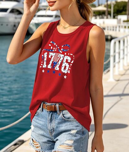 4th of July Tank Top for Women-1776-2026 American 250 Anniversary Tank Top Bow Red White and Blue Sleeveless Shirt in Kuwait