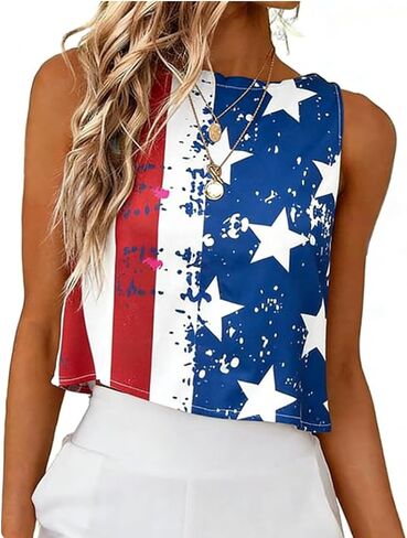 American Flag Shirts Women Patriotic Shirt 4th of July Crop Tank Tops Stars Stripes Summer Casual Sleeveless Top in Saudi Arabia