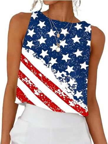 American Flag Shirts Women Patriotic Shirt 4th of July Crop Tank Tops Stars Stripes Summer Casual Sleeveless Top in Saudi Arabia