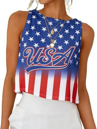 American Flag Shirts Women Patriotic Shirt 4th of July Crop Tank Tops Stars Stripes Summer Casual Sleeveless Top in Saudi Arabia