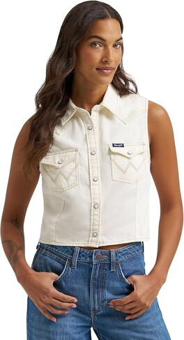 Wrangler Women's White Denim Sleeveless Shirt in Kuwait