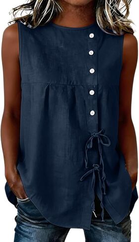 Women's Summer Tank Tops Sleeveless Button-Down Tie-Front Tops Casual Loose-Fit Crew Neck Trendy Boho Beach Blouses in Saudi Arabia