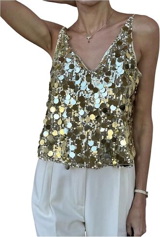 SHENHE Women's Y2k Sequin Tank Top Sleeveless V Neck Going Out Sexy Party Rave Clubwear Cami in Kuwait