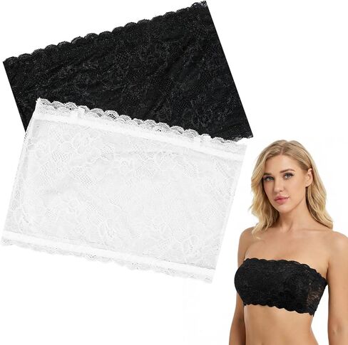 Lace Tube Top, 2Pcs Strapless Lace Bandeau, Seamless Bralette (Small Size) | Strapless Lace Bandeau Seamless Low Neckline Cleavage Cover in Saudi Arabia