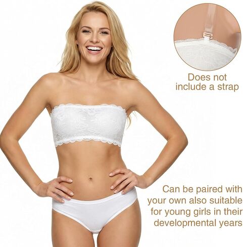 Lace Tube Top, 2Pcs Strapless Lace Bandeau, Seamless Bralette (Small Size) | Strapless Lace Bandeau Seamless Low Neckline Cleavage Cover in Saudi Arabia