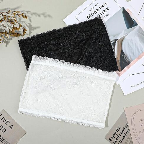 Lace Tube Top, 2Pcs Strapless Lace Bandeau, Seamless Bralette (Small Size) | Strapless Lace Bandeau Seamless Low Neckline Cleavage Cover in Saudi Arabia