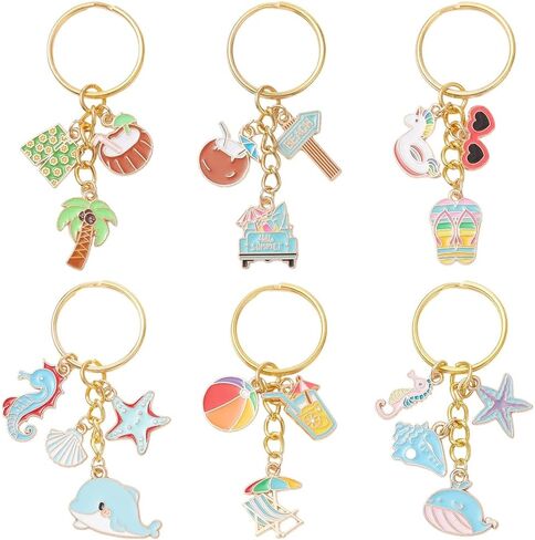 1 Box 6 Styles 6Pcs Beach Keychain Charms Summer Bag Charm Bulk Travel Ocean Cute Cartoon Whale Starfish Shell Enamel Pendants for Handbags Purse Keychain Making Supplies Party Favor Adults in Kuwait