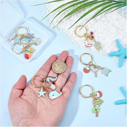 1 Box 6 Styles 6Pcs Beach Keychain Charms Summer Bag Charm Bulk Travel Ocean Cute Cartoon Whale Starfish Shell Enamel Pendants for Handbags Purse Keychain Making Supplies Party Favor Adults in Kuwait