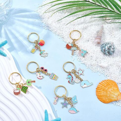 1 Box 6 Styles 6Pcs Beach Keychain Charms Summer Bag Charm Bulk Travel Ocean Cute Cartoon Whale Starfish Shell Enamel Pendants for Handbags Purse Keychain Making Supplies Party Favor Adults in Kuwait