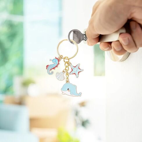 1 Box 6 Styles 6Pcs Beach Keychain Charms Summer Bag Charm Bulk Travel Ocean Cute Cartoon Whale Starfish Shell Enamel Pendants for Handbags Purse Keychain Making Supplies Party Favor Adults in Kuwait
