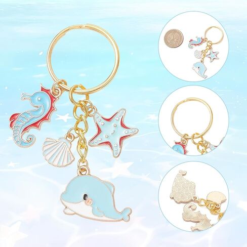 1 Box 6 Styles 6Pcs Beach Keychain Charms Summer Bag Charm Bulk Travel Ocean Cute Cartoon Whale Starfish Shell Enamel Pendants for Handbags Purse Keychain Making Supplies Party Favor Adults in Kuwait