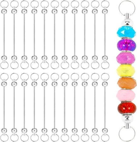 20Pcs Metal Beadable Keychain Bars, Detachable Blank Silver Charm Keychains for Jewelry Making in Saudi Arabia