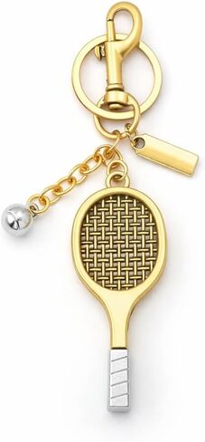 FunBoat Tennis Racket Keychain for Women Men, Gold Tennis Keychain Bag Charm, Racket Pendant Key Chain with Ball Charm, Cute Tennis Coach Player Gift for Purse, Backpack, Gym Bag Accessories in Saudi Arabia