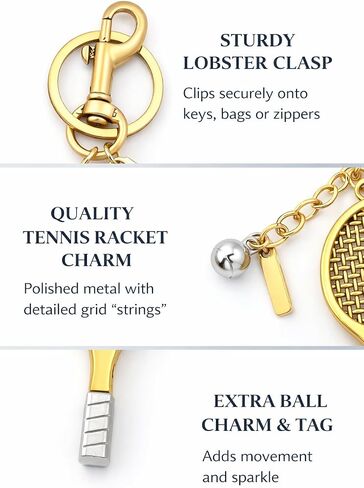 FunBoat Tennis Racket Keychain for Women Men, Gold Tennis Keychain Bag Charm, Racket Pendant Key Chain with Ball Charm, Cute Tennis Coach Player Gift for Purse, Backpack, Gym Bag Accessories in Saudi Arabia