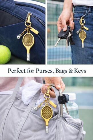 FunBoat Tennis Racket Keychain for Women Men, Gold Tennis Keychain Bag Charm, Racket Pendant Key Chain with Ball Charm, Cute Tennis Coach Player Gift for Purse, Backpack, Gym Bag Accessories in Saudi Arabia