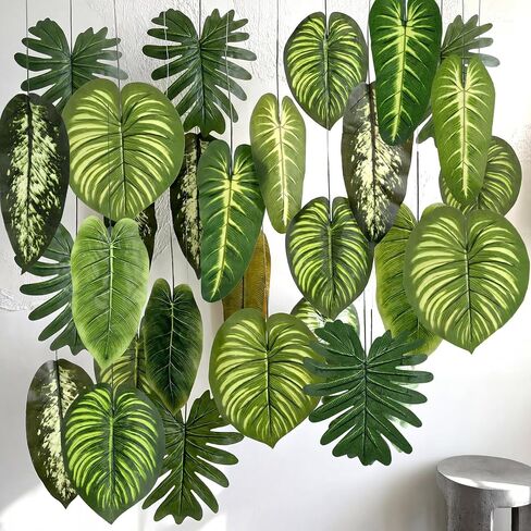 24 Pcs Artificial Palm Leaves 17 Inch Large Tropical Jungle Party Decorations 2026 Vbs Rainforest Decoration Hanging Ceiling Ornaments for Hawaiian Luau Party Summer Indoor Outdoor in Saudi Arabia