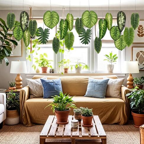 24 Pcs Artificial Palm Leaves 17 Inch Large Tropical Jungle Party Decorations 2026 Vbs Rainforest Decoration Hanging Ceiling Ornaments for Hawaiian Luau Party Summer Indoor Outdoor in Saudi Arabia