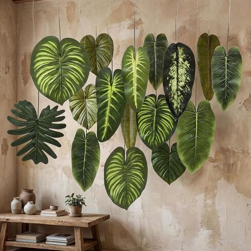 24 Pcs Artificial Palm Leaves 17 Inch Large Tropical Jungle Party Decorations 2026 Vbs Rainforest Decoration Hanging Ceiling Ornaments for Hawaiian Luau Party Summer Indoor Outdoor in Saudi Arabia
