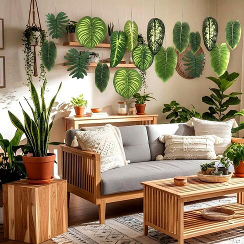 24 Pcs Artificial Palm Leaves 17 Inch Large Tropical Jungle Party Decorations 2026 Vbs Rainforest Decoration Hanging Ceiling Ornaments for Hawaiian Luau Party Summer Indoor Outdoor in Saudi Arabia