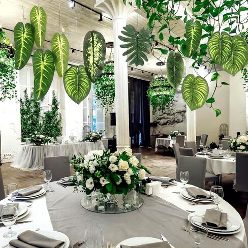 24 Pcs Artificial Palm Leaves 17 Inch Large Tropical Jungle Party Decorations 2026 Vbs Rainforest Decoration Hanging Ceiling Ornaments for Hawaiian Luau Party Summer Indoor Outdoor in Saudi Arabia