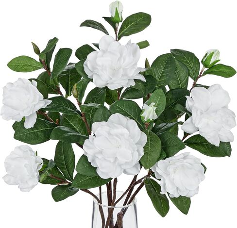 26" Artificial Gardenia Flowers Branches - 3 Pcs Real Touch Fake Flower Stems with Leaves & Buds, Faux White Gardenias for Home Floral Arrangements & Wedding Table Centerpieces (Vase Not Included) in Saudi Arabia