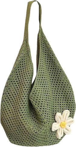 OYOANGLE Women's Floral Applique Crochet Beach Tote Bag Summer Boho Mesh Woven Tote Bag in Kuwait