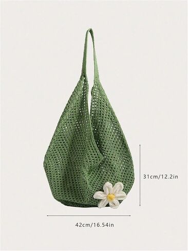 OYOANGLE Women's Floral Applique Crochet Beach Tote Bag Summer Boho Mesh Woven Tote Bag in Kuwait