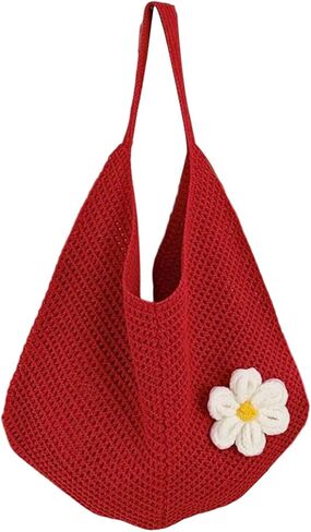 OYOANGLE Women's Floral Applique Crochet Beach Tote Bag Summer Boho Mesh Woven Tote Bag in Kuwait