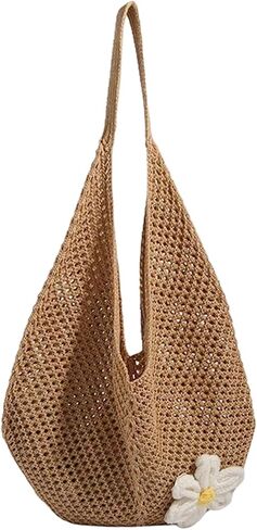 OYOANGLE Women's Floral Applique Crochet Beach Tote Bag Summer Boho Mesh Woven Tote Bag in Kuwait