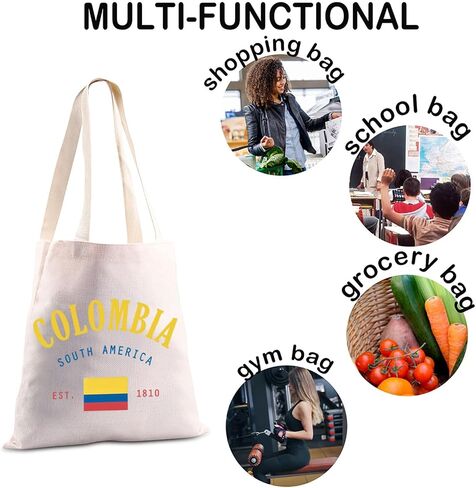 JXGZSO Funny Colombian Flag Tote Bag Colombia South America Est 1810 Tote Bag Colombiana gift Souvenir Flag Merch in Kuwait