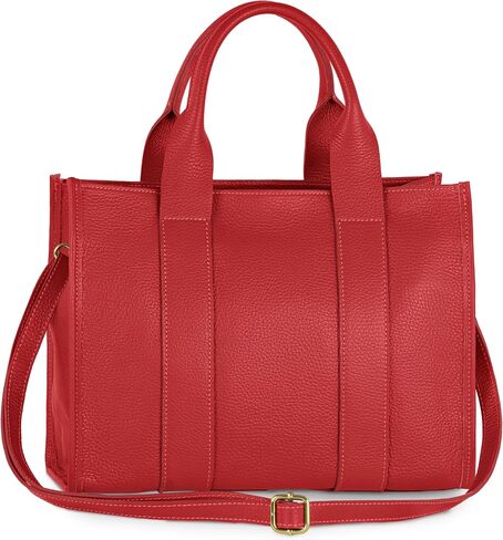 Italian Genuine Calf Leather Tote Bag for Women with Zip-Top & Adjustable Strap | Medium Structured Designer Purse in Saudi Arabia