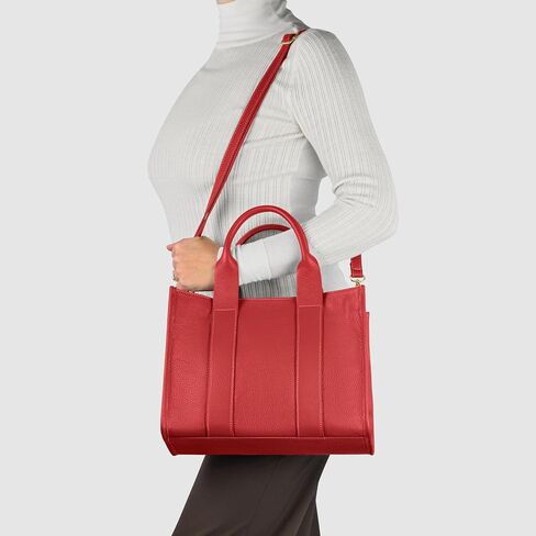 Italian Genuine Calf Leather Tote Bag for Women with Zip-Top & Adjustable Strap | Medium Structured Designer Purse in Saudi Arabia