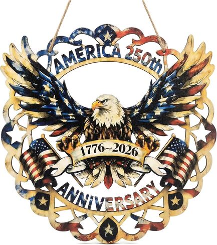 Patriotic Wreaths for Front Door, 250th Anniversary Door Wreath Style American Eagle Sign, 1776-2026 250 Years of Freedom American Flag Wreath Decor for 4th of July Porch Wall Decorations in Kuwait