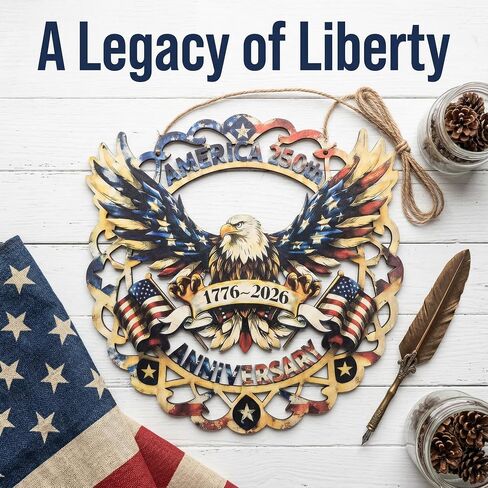 Patriotic Wreaths for Front Door, 250th Anniversary Door Wreath Style American Eagle Sign, 1776-2026 250 Years of Freedom American Flag Wreath Decor for 4th of July Porch Wall Decorations in Kuwait