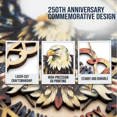 Patriotic Wreaths for Front Door, 250th Anniversary Door Wreath Style American Eagle Sign, 1776-2026 250 Years of Freedom American Flag Wreath Decor for 4th of July Porch Wall Decorations in Kuwait