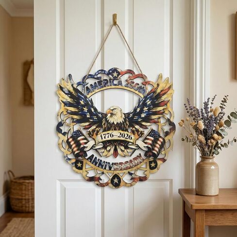 Patriotic Wreaths for Front Door, 250th Anniversary Door Wreath Style American Eagle Sign, 1776-2026 250 Years of Freedom American Flag Wreath Decor for 4th of July Porch Wall Decorations in Kuwait
