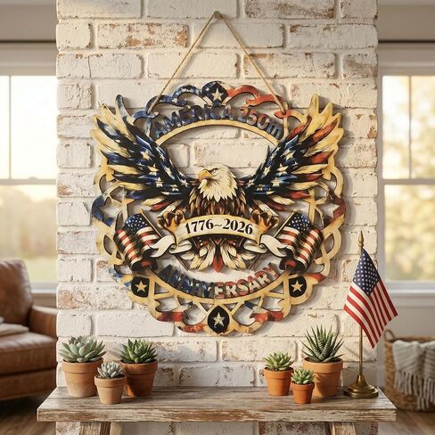 Patriotic Wreaths for Front Door, 250th Anniversary Door Wreath Style American Eagle Sign, 1776-2026 250 Years of Freedom American Flag Wreath Decor for 4th of July Porch Wall Decorations in Kuwait