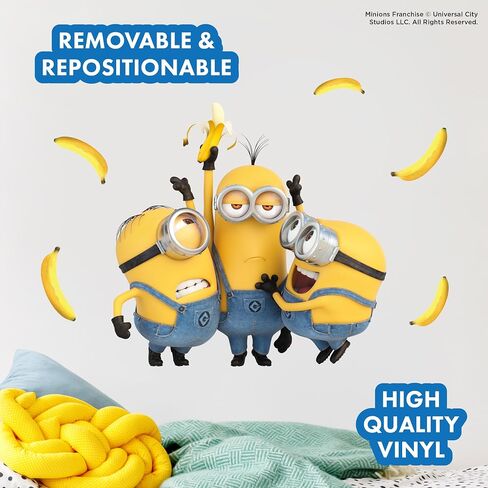 Despicable Me Minions Wall Decals - Bob, Kevin, Stuart Bananas Vinyl Wall Stickers Bedroom Decorations - Peel and Stick Room Decor in Kuwait