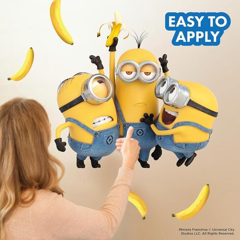 Despicable Me Minions Wall Decals - Bob, Kevin, Stuart Bananas Vinyl Wall Stickers Bedroom Decorations - Peel and Stick Room Decor in Kuwait