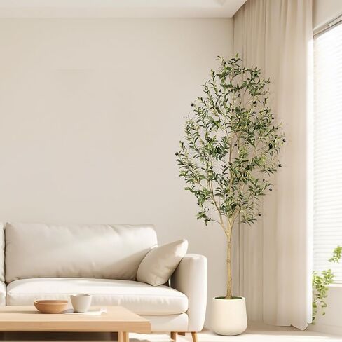 Realead Faux Olive Tree 7ft - Realistic Olive Trees Artificial Indoor with Natural Trunk and Realistic Leaves- Tall 7 Feet Fake Olive Tree for Home Office Décor in Saudi Arabia
