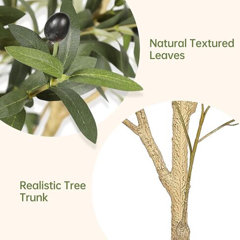 Realead Faux Olive Tree 7ft - Realistic Olive Trees Artificial Indoor with Natural Trunk and Realistic Leaves- Tall 7 Feet Fake Olive Tree for Home Office Décor in Saudi Arabia