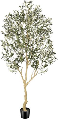 Realead Faux Olive Tree 7ft - Realistic Olive Trees Artificial Indoor with Natural Trunk and Realistic Leaves- Tall 7 Feet Fake Olive Tree for Home Office Décor in Saudi Arabia