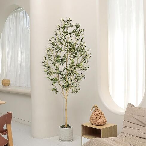 Realead Faux Olive Tree 7ft - Realistic Olive Trees Artificial Indoor with Natural Trunk and Realistic Leaves- Tall 7 Feet Fake Olive Tree for Home Office Décor in Saudi Arabia