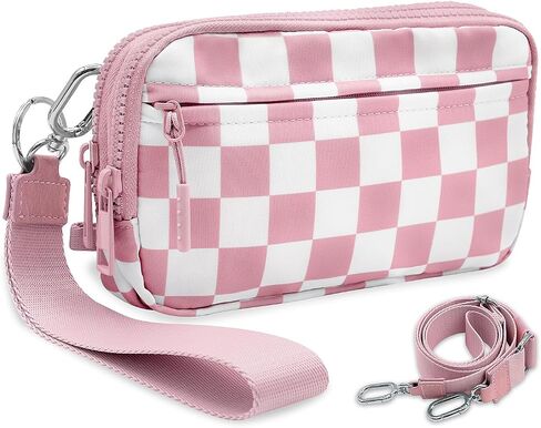Wristlet Wallets for Women Checkered Wallet Small Crossbody Bag Nylon Quilted Purse Credit Card Holder with 4 Zipper in Saudi Arabia