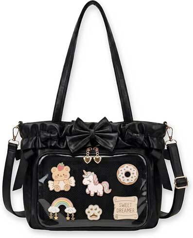 Kawaii Ita Bag Crossbody with Insert & Bow, PU Leather Tote Pin Display Bag for Teen Girls & Women, Lolita Ruffle Shoulder Messenger Itabag for Anime Comic-Con(NO Pins&Plushes) in Saudi Arabia