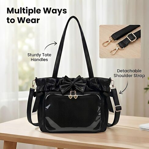 Kawaii Ita Bag Crossbody with Insert & Bow, PU Leather Tote Pin Display Bag for Teen Girls & Women, Lolita Ruffle Shoulder Messenger Itabag for Anime Comic-Con(NO Pins&Plushes) in Saudi Arabia
