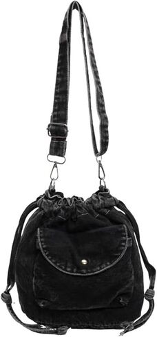 Denim Crossbody Bag Small Drawstring Phone Bag Casual Bucket Purse Shoulder Messenger Bag in Kuwait